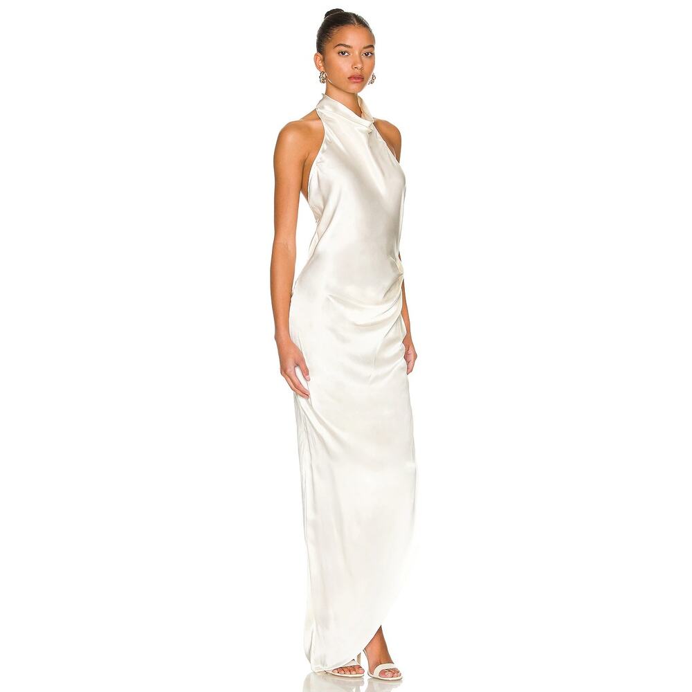 Amanda Uprichard Samba Gown 100% Silk Halter Bridal Formal Party Wedding Prom S - Picture 2 of 10